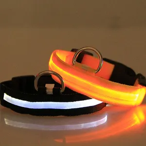 Collar LED de lujo personalizado para mascotas Collar de perro LED de poliéster recargable por USB que brilla en la oscuridad para mascotas