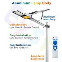 Lampadaires solaires LED étanches IP66 200W-500W pour extérieur, jardin, corps en alliage d'aluminium, télécommande, batterie au lithium fer phosphate 6000K