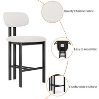 Tabourets de bar modernes en chenille à hauteur de comptoir Chaises de bar rembourrées à dossier incurvé avec pieds en métal et repose-pieds pour la cuisine