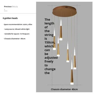 Lámpara colgante de techo LED decorativa minimalista personalizable, candelabro de escalera de forma larga para hogar y Villa