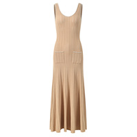 Robe longue sans manches en maille pour femme, nouvelle collection, haute qualité, style élégant, avec poches décorées de fleurs en perles, idéale pour le quotidien