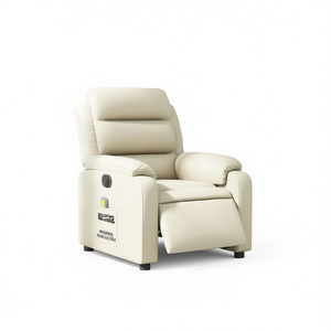 Sillón Reclinable Eléctrico de Masaje de Cuero Sintético Crema para Uso Doméstico de Cuerpo Completo - Product Image 1