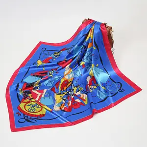 Urope-bufanda cuadrada de seda para mujer, pañuelo con estampado de grafiti de dibujos animados, 90cm