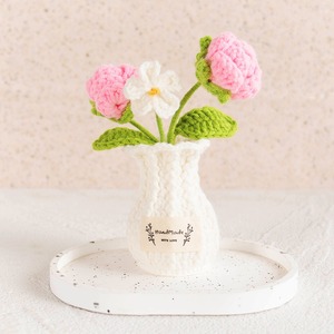 Botellas de Rosas Tejidas con Acabado Personalizado, Ramo Simulado en Maceta, Plantas Tejidas a Mano en Maceta - Product Image 5