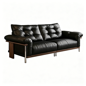 Canapé deux places en cuir véritable noir de style vintage, ensemble minimaliste rétro en cuir pleine fleur, style <span class=keywords><strong>Bauhaus</strong></span>, pour usage hôtelier - Product Image 1