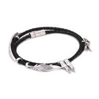 Bracelet en argent 925 vintage avec cordon ciré, fermoir magnétique, LOL XAYAH RAKAN, multi-couches, plume, feuille, bijoux de couple, DIY