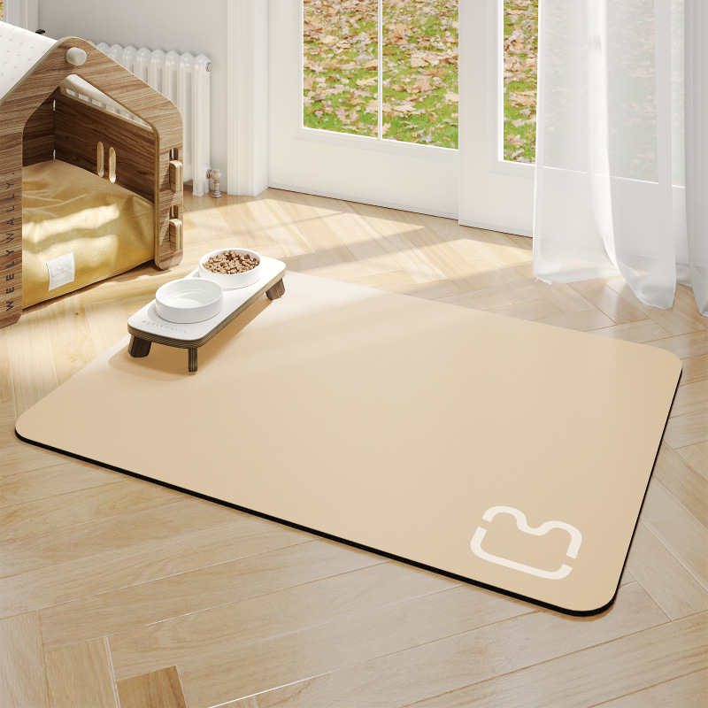 No-wash pet feeding mat - cat head beige