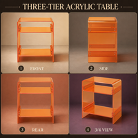 Étagère de rangement ouverte à trois niveaux transparente orange personnalisée avec coins arrondis pour le salon, l'hôtel, la décoration de la maison, table d'appoint en acrylique