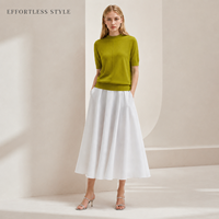 Haut en maille fine pour femme, col montant, manches courtes, couleur lime, vente en gros pour boutiques