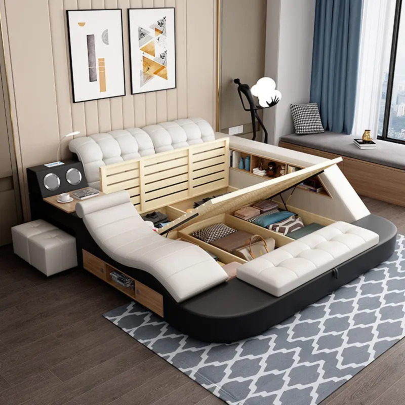 Vente promotionnelle le plus proche lit de massage électrique moderne lit king size avec fonctions de massage de rangement