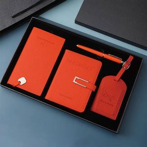 Wholesale Luxury Custom Logo Leather Passport Holder Luggage Tag <b>Notepad</b> Gift Box Set with Letterpress Printing - Product Image 4