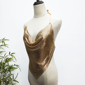 Chaîne en aluminium avec paillettes dorées, Sexy, dos nu, pour femmes, tissu métallique, maille, Top court, offre spéciale, été, - Product Image 2