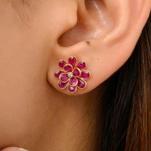 Natural Pink Sapphire & <b>Diamond</b> <b>Earrings</b> | 3x2mm & 5x3mm Oval Pink Sapphire 5.10 Ct | 1.80mm Round <b>Diamonds</b> Fine Jewelry - Product Image 1