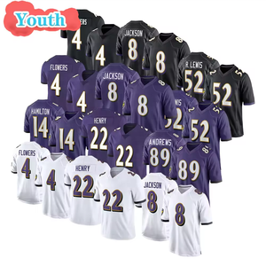 Детская футболка с вышивкой BAL Youth 4 Zay Flowers 8 Lamar Jackson 22 Derrick Henry 52 Ray Lewis 14 Hamilton, лимитированная серия - Product Image 1