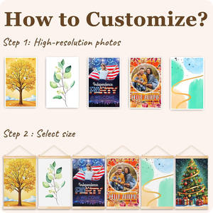 Cintre de cadre d'affiche en bois personnalisé, art mural personnalisable Photos texte Logo toile oeuvre salon chambre suspendu manche en bois - Product Image 4