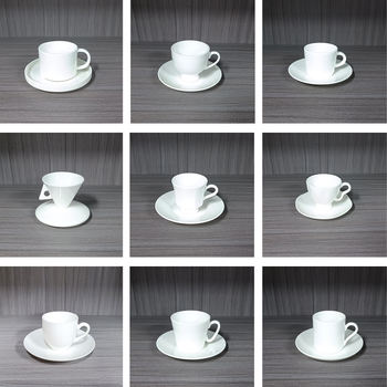 Custom Logo Espresso Cup and Saucer Set,Fine Bone China Demitasse Cups,80ml White Small Coffee Tea Cups