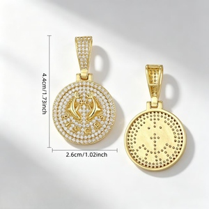 Collana con Ciondolo a Moneta Iced Out 12 Costellazioni, Portachiavi, Medaglione Segno Zodiacale in Zirconia, Gioielli Hip Hop, Regalo per Uomini e Donne - Product Image 2