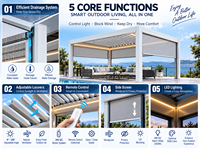 Weiße Motorisierte Aluminium-Lamellenpergola Wasserdichter Outdoor-Pavillon mit Einziehbaren Seitenvorhängen für Poolbereich Hotel