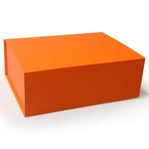 Boîte cadeau rigide rectangulaire avec logo personnalisé, boîte cadeau en carton rigide noir et orange avec fermeture magnétique - Product Image 1