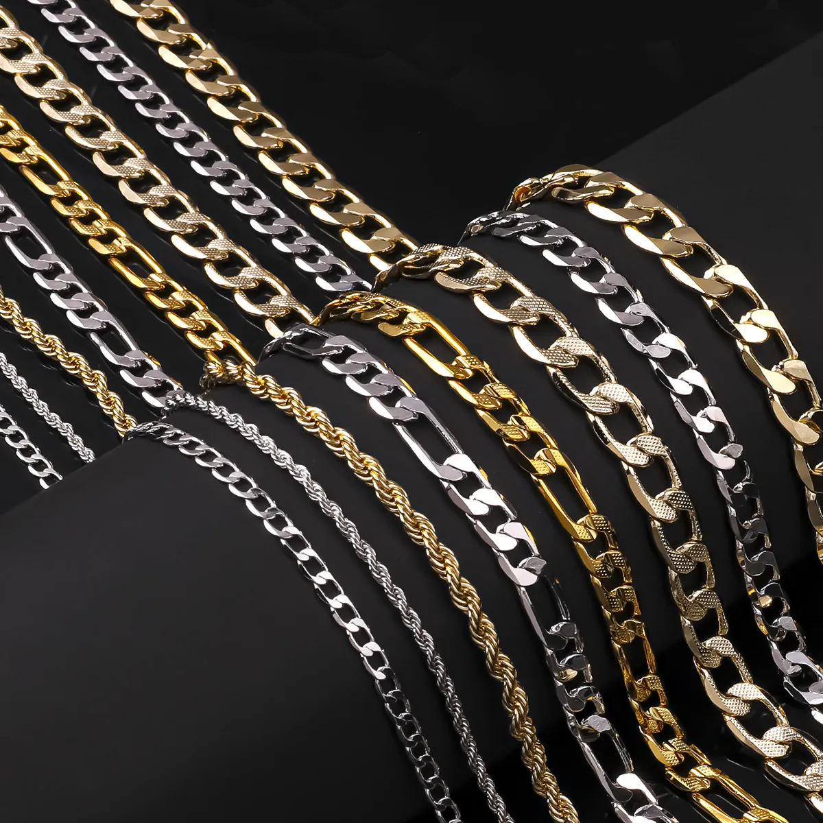 CM wholesale custom cadena de oro 14K gold Miami cuban link chain diamond cut figaro chain rope chains necklace for women man