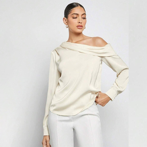 Chemise <span class=keywords><strong>à</strong></span> manches longues <span class=keywords><strong>à</strong></span> épaules dénudées pour femmes, nouvelle mode printemps-automne, couleur unie, é<span class=keywords><strong>l</strong></span>égante, coupe ample, pour le bureau, les fêtes, les tenues décontractées - Product Image 3