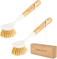 Escova de Cozinha com Cabo de Bambu, Escova de Limpeza com Cerdas Naturais e Cabo Longo, Escova de Plástico Ecológica para Lavagem de Louças