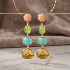 Exquisite Geometric Multistone Gemstone Brass 14k Gold Plated <b>Stud</b> Earrings - Product Image 2
