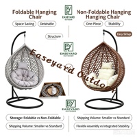 Fauteuil suspendu pliant en rotin, chaise œuf, pour intérieur et extérieur, avec coussin et support métallique – Meilleure vente