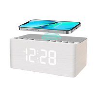 Moderne Hölzerne Desktop-LED-Digitaluhr MDF FM-Radio Intelligente LED-Leuchten Kabelloses Laden Elektronisches Uhrwerk Stilvolle Schlummerfunktion