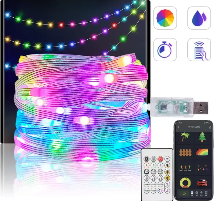RGB wasserdichte märchenhafte Weihnachtsbaumdekoration Led-Lichterlichter Musikfernsteuerung intelligente APP-Steuerung LED-String-Licht