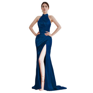 2024 Cetim Champanhe Personalizado Elegante Celebridade Plissada Vestido Ocasião Formal Sexy Alta Divisão Vestido de Noite das Mulheres Jantar - Product Image 6