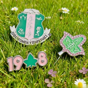 Broche de Sororidad Griega con Pedrería AKA, Esmalte Duro, Pin de Solapa <span class=keywords><strong>para</strong></span> Presidente de Capítulo, Votación, Cristal Rosa y Verde, Pin de Hermanas Bonitas - Product Image 6