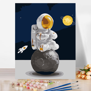 Venta al por mayor de pintura por números estrellas y luna al óleo hecha a mano DIY dibujos animados sala de estar dormitorio decoración pintura cuadro Kit - Product Image 1