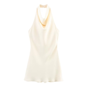 Nouvelle Robe Mini Rétro Élégante pour <span class=keywords><strong>Femme</strong></span> Été 2025 – Noire, Taille Cintrée, Décontractée, <span class=keywords><strong>Col</strong></span> Halter Sans Manches - Product Image 2