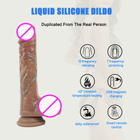Énorme puissance liquide Silicone gode vibrateur 7-poussée chauffage vibrateur Texture claire télescopique pénis Dido pour femme Sexy jouets