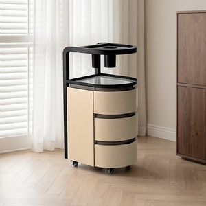 Chariot de rangement à roulettes en bois moderne à 4 roues avec tiroirs, chariot utilitaire facile à déplacer pour salon de beauté, onglerie et coiffure - Product Image 1