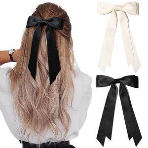 Grands nœuds pour cheveux pour filles, barrettes à <span class=keywords><strong>clip</strong></span> avec long ruban en satin, nœuds de couleur unie, épingles à cheveux - Product Image 1