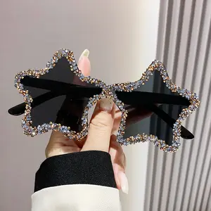 Hülle Sternform Sonnenbrille damen lustiges Pentagramm Brille Bling rosa blau Partybrille randlos 2024 neuer Sommerstil Sonnenbrille