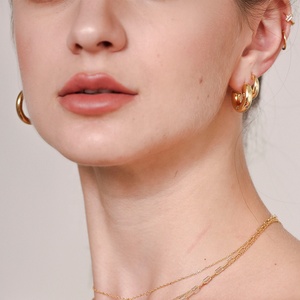 Pendientes de aro grueso de Plata de Ley 925 y oro de 18K, pendientes dorados de estilo Vermeil, para mujeres - Product Image 2