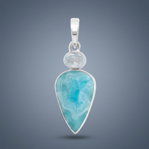 Pendentif classique pour femme en argent sterling 925 avec larimar naturel et topaze bleue, taille poire - Product Image 2