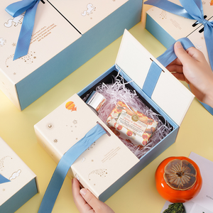 Boîte cadeau <span class=keywords><strong>licorne</strong></span> à double ouverture avec nœud en satin bleu ciel, boîte d'emballage rigide en papier imprimé dessin animé pour jouet d'enfant, cadeau d'anniversaire - Product Image 5