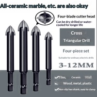 Jeu de forets hexagonaux croisés 3-12 mm en alliage dur, embouts triangulaires pour verre, céramique, béton, mur en briques, ouvre-trou, tige hexagonale