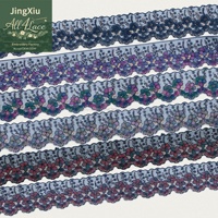 Dentelle florale 3D multicolore de luxe écologique 100% polyester, bordure ondulée en organza ornée de sequins et de perles, largeur 12 cm