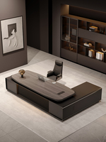 Ensemble de chaise de bureau de direction en bois laqué simple, luxe léger, haut de gamme, avec armoire latérale, table de patron