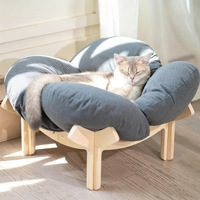 Lit pour chat - Canapé-lit d'intérieur en bois massif avec coussin amovible, design moderne et tendance, prêt pour l'hiver, facile à nettoyer