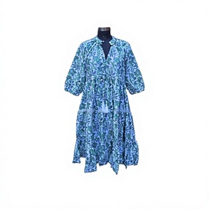 Hermoso Vestido Midi de Algodón Hecho a Mano con Estampado Floral Digital, Cintura Natural, Antiestático y Cómodo para Mujer - Product Image 1