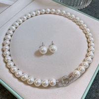 Ensemble de bijoux en perles de luxe, collier, bracelet, boucles d'oreilles, perles d'eau douce rondes de 8 à 9 mm, argent 925, élégant, glamour, pour femmes, vente en gros, sur mesure