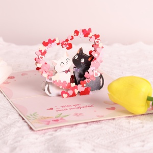Carta di San Valentino di alta qualità graziosa confessione a forma di cuore di gatto bianco e nero "con te dolce tutto" 3D Pop-up Card - Product Image 2