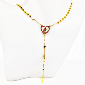 스테인리스 스틸 성 베네딕트 금도금 사각 비즈 종교 묵주 성모 마리아 십자가 목걸이 여성용 카톨릭 묵주 - Product Image 6