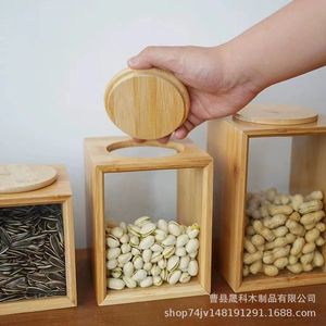 Bamboo Grain Storage Box Rectangle With Lid For Rice Flour Snacks <b>Kitchen</b> Use - Product Image 3